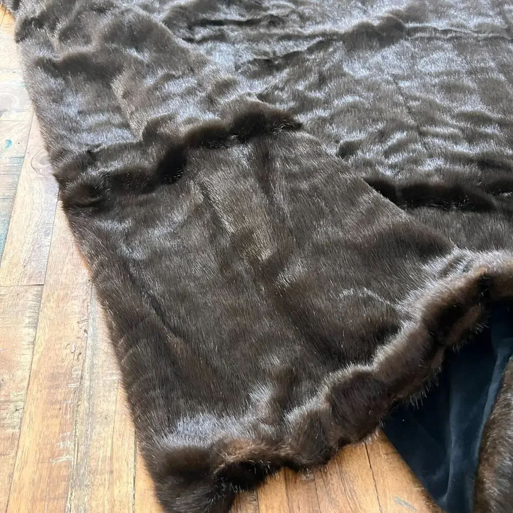 Faux Fur Channeled Mink Throw Blanket 49 x 57 in Brown Cotton Backing